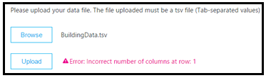 Example of dialog box displaying a building data upload error.