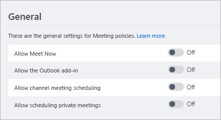 Screenshot of the settings in the Microsoft Teams admin center.