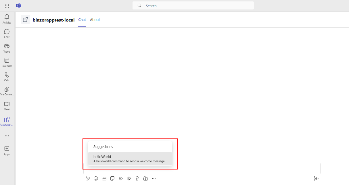 Screenshot of Microsoft Teams with Welcome option highlighted under Suggestions.