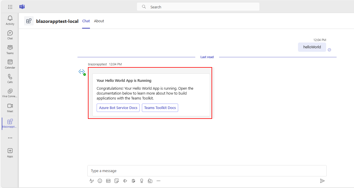 Screenshot of Microsoft Teams displaying the Learn Adaptive Card and Commands.