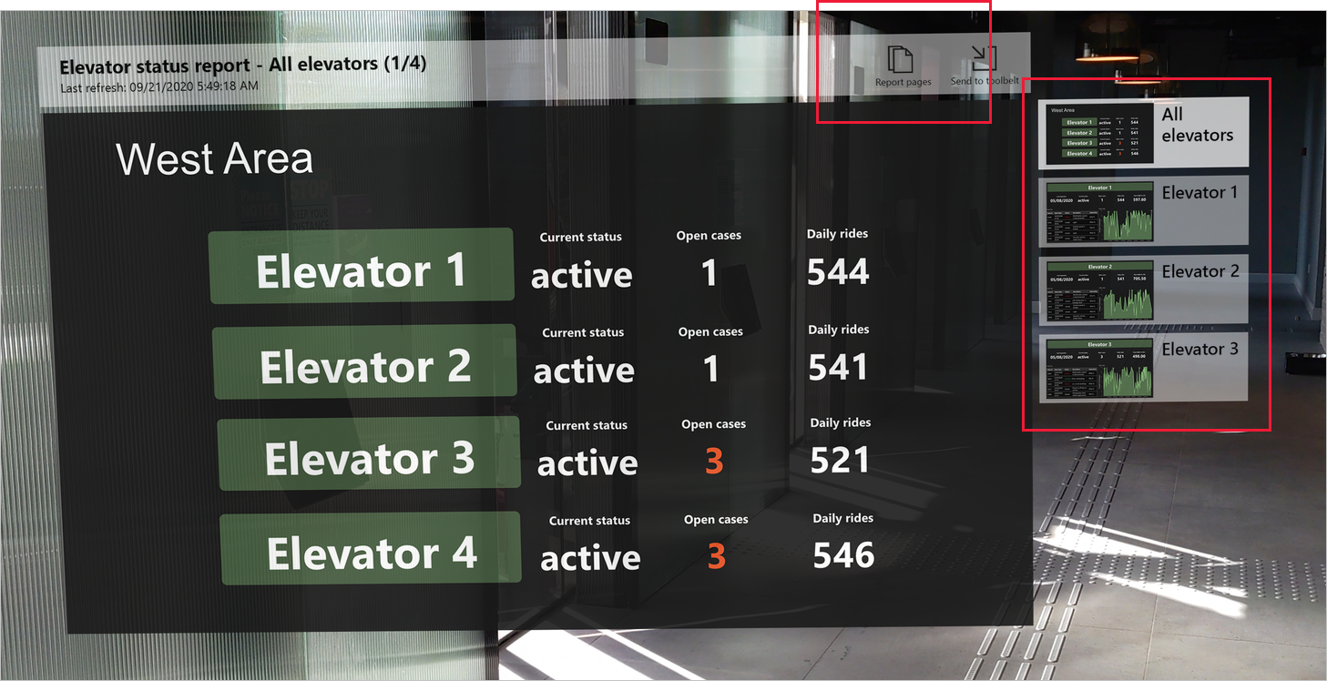 Image showing report page index in Power B I for HoloLens 2