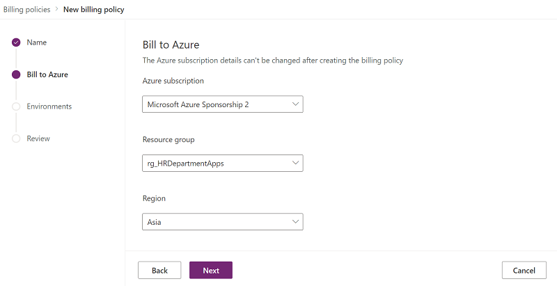 Select Next to bill to Azure