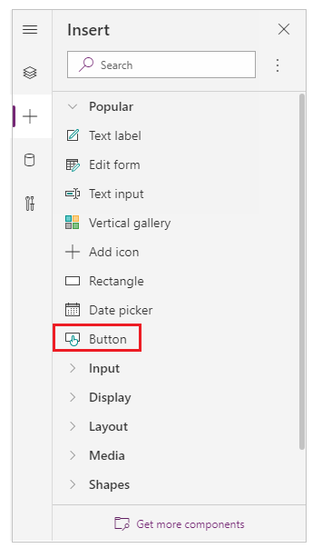 Using the Insert tool pane to add a button control.
