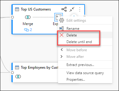Delete and Delete until end options inside the step level contextual menu after right-clicking a step.