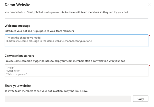 Screenshot of demo website customization options.