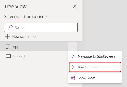 App-item shortcut menu for Run OnStart