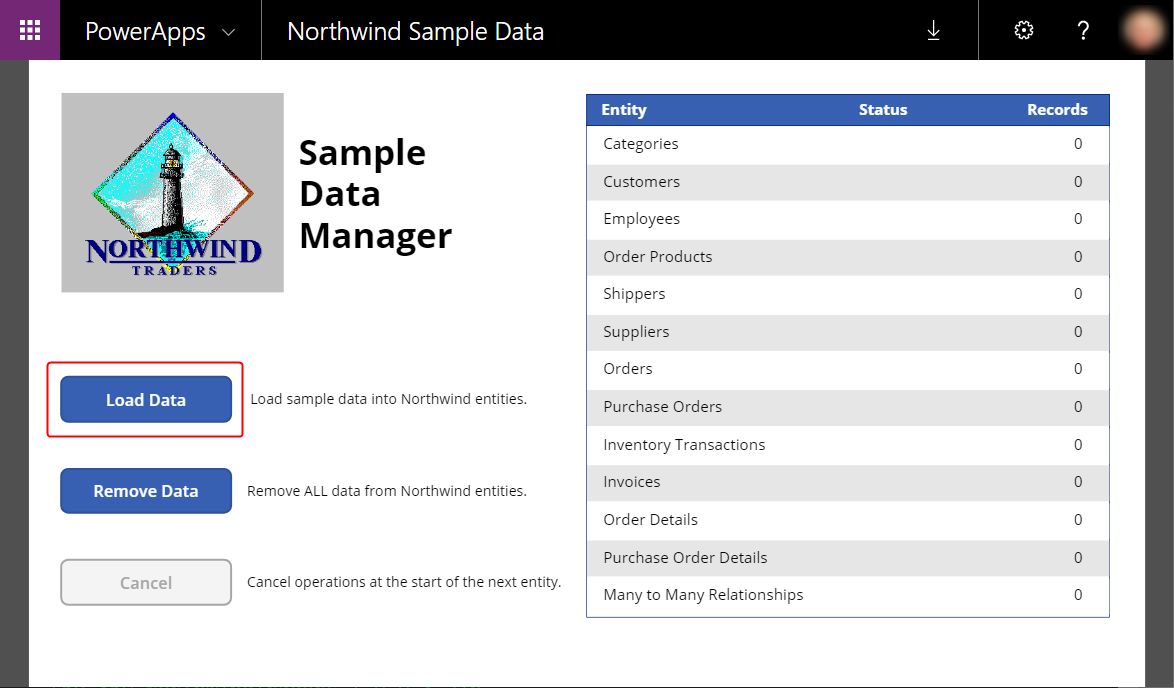 Load data button in Sample Data Manager.