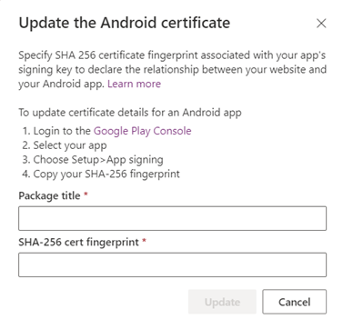 Updating the Android certificate details.