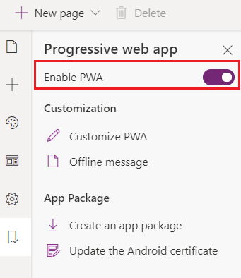 Enable progressive web app from Set up workspace.
