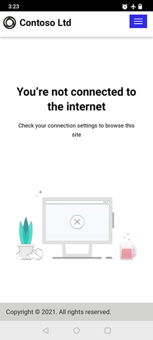 Not connected to the internet page in PWA app.