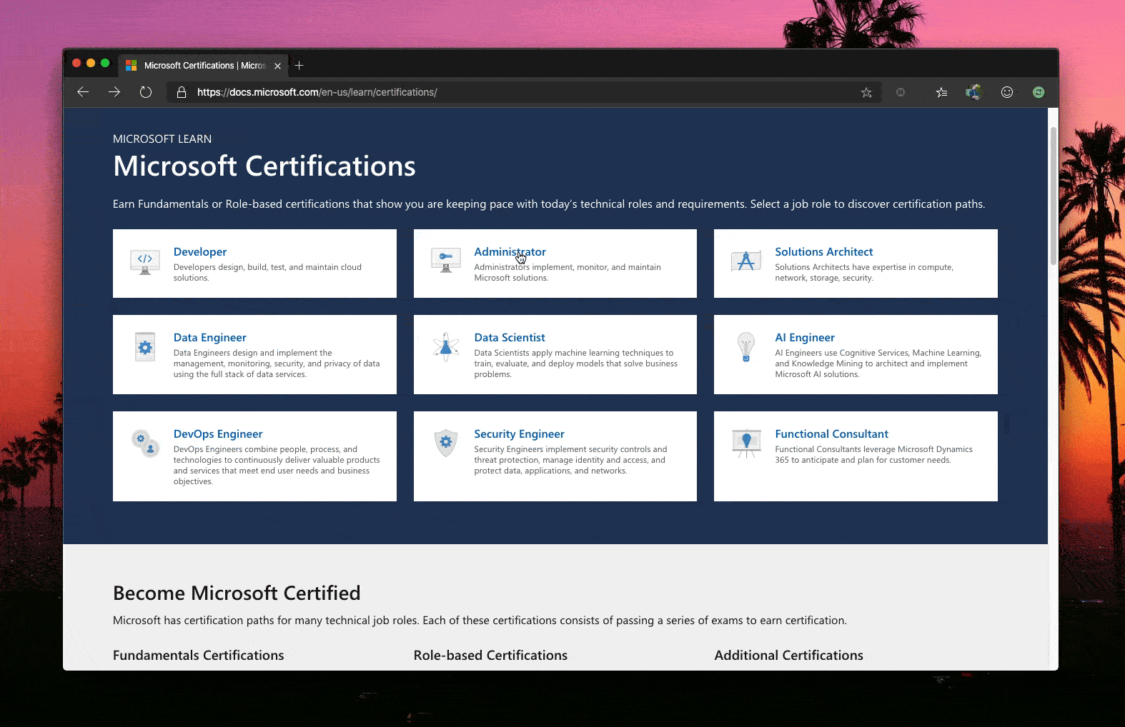 Certifications on docs.microsoft.com