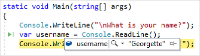 Screenshot that shows a variable value during debugging in Visual Studio.