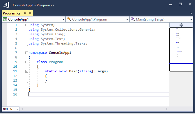 Screenshot showing the Editor in Visual Studio 2017.