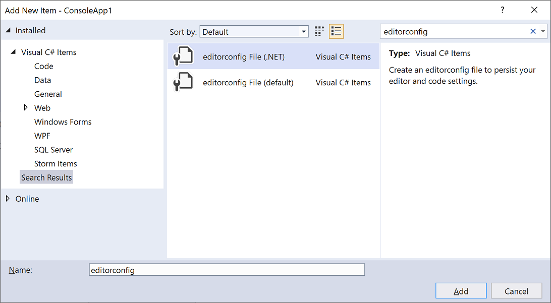 EditorConfig item templates in Visual Studio