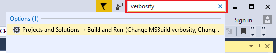 Screenshot of the Quick launch search box in Visual Studio 2017.