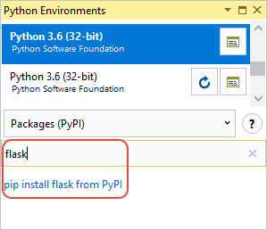 Installing the Flask library using pip install