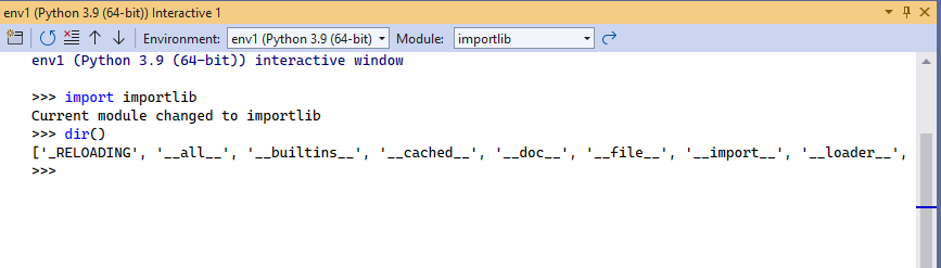 Interactive window in the importlib scope