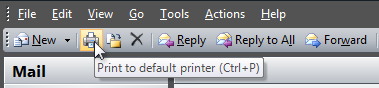 screen shot of 'print to default printer' tooltip 