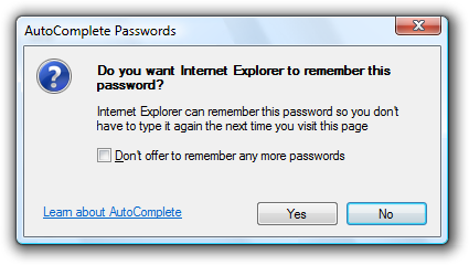screen shot of 'remember password?' confirmation 
