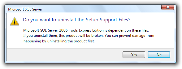 screen shot of 'want to uninstall support files?' 