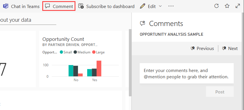 Screenshot of an example shared dashboard with a comment.