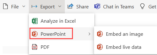 Screenshot of the process of exporting a report to PowerPoint.