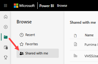 Screenshot of the Shared with me option from the Browse menu.