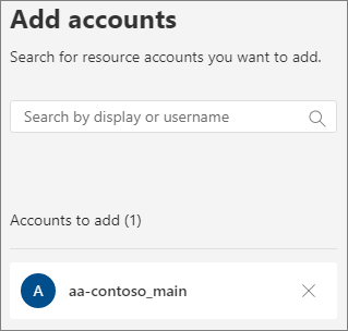 Screenshot of resource account add accounts panel.