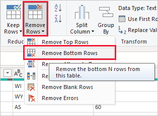 Select Remove Bottom Rows