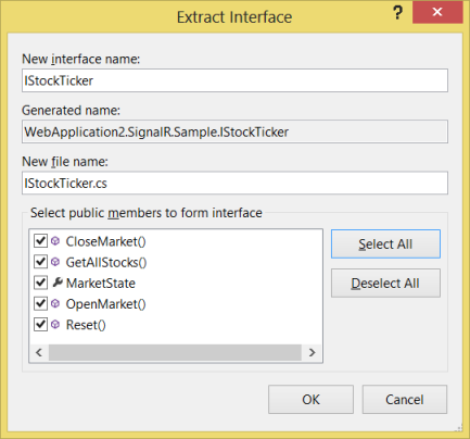 Screenshot of the Extract Interface dialog with the Select All option being highlighted and O K option being displayed.