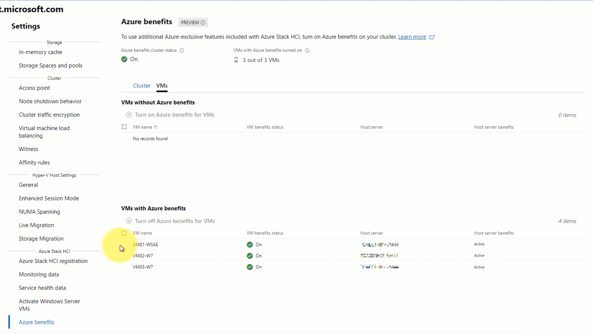 Screenshot of Azure Benefits for VMs.