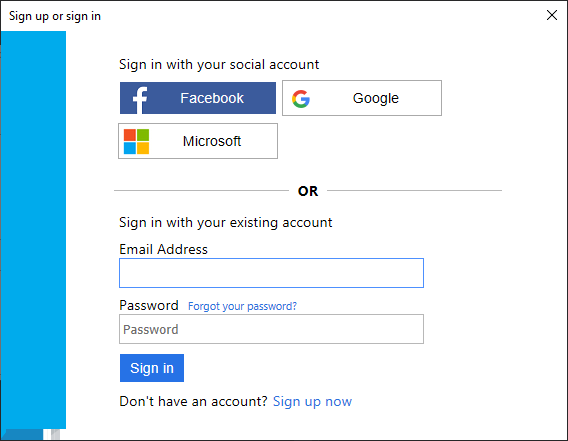 Sign In or Sign Up page showing identity providers