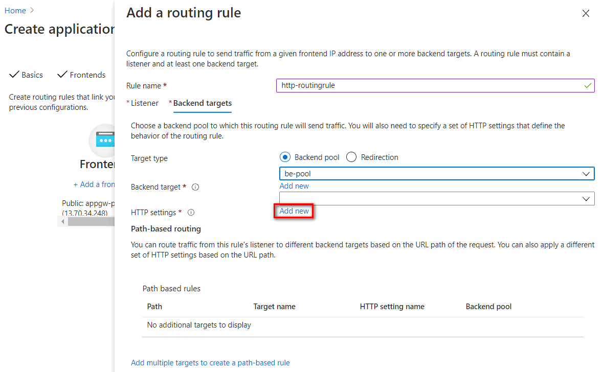 Screenshot of adding new link to add an H T T P setting.