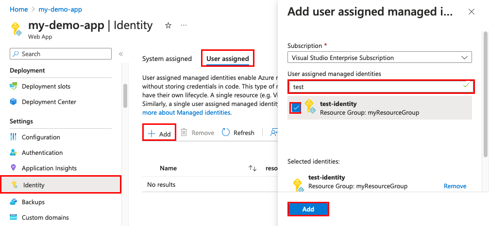 Managed identity in App Service