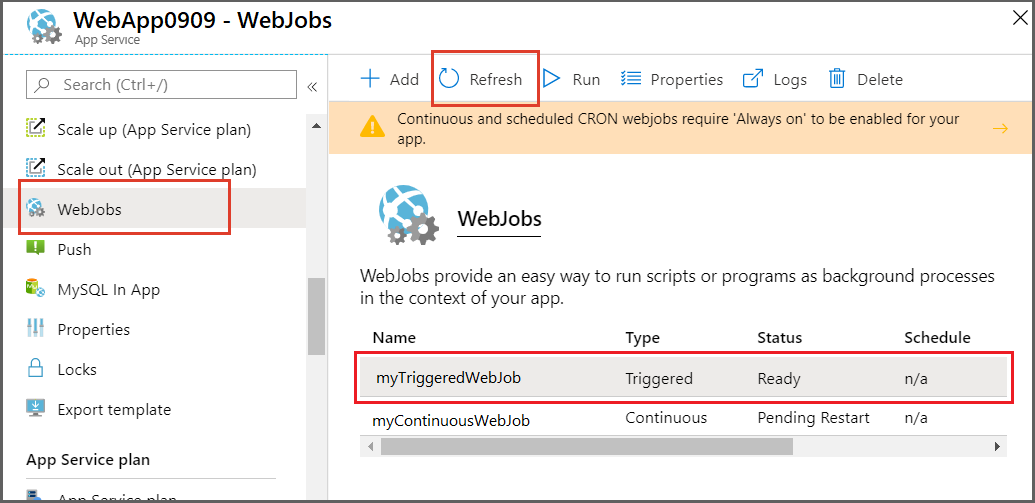 List of WebJobs-triggered