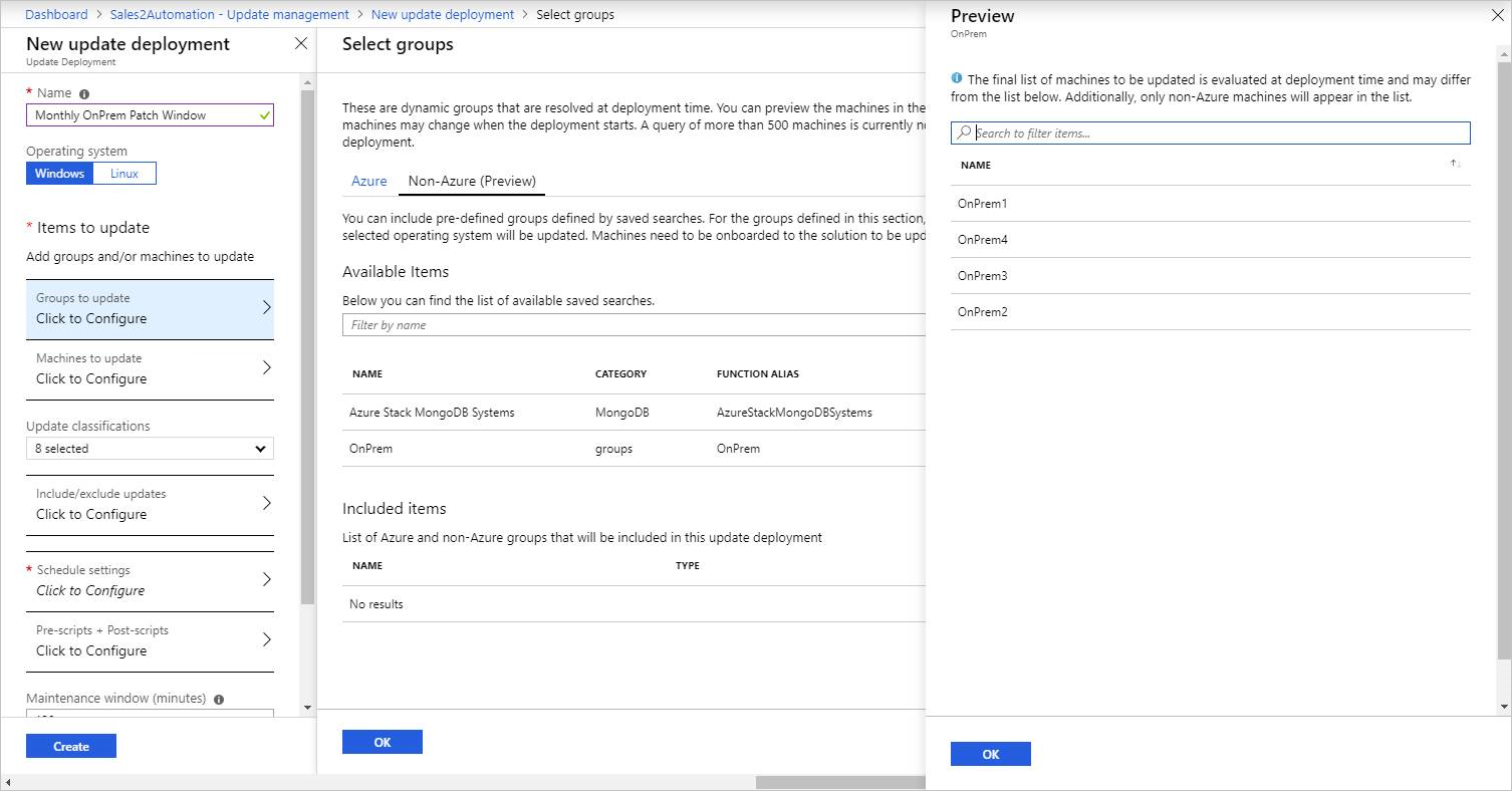 Screenshot shows the Select groups page for Non-Azure (Preview) and the Preview pane on the right side.
