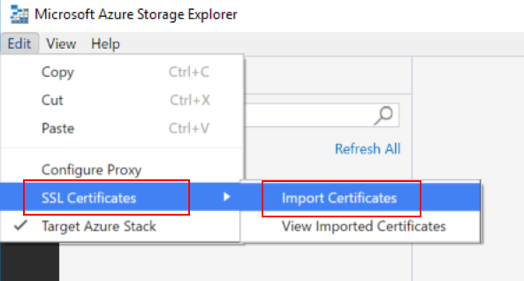 Import the certificate into Storage Explorer
