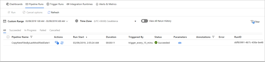 Screenshot that shows the results that return when the pipeline is triggered.