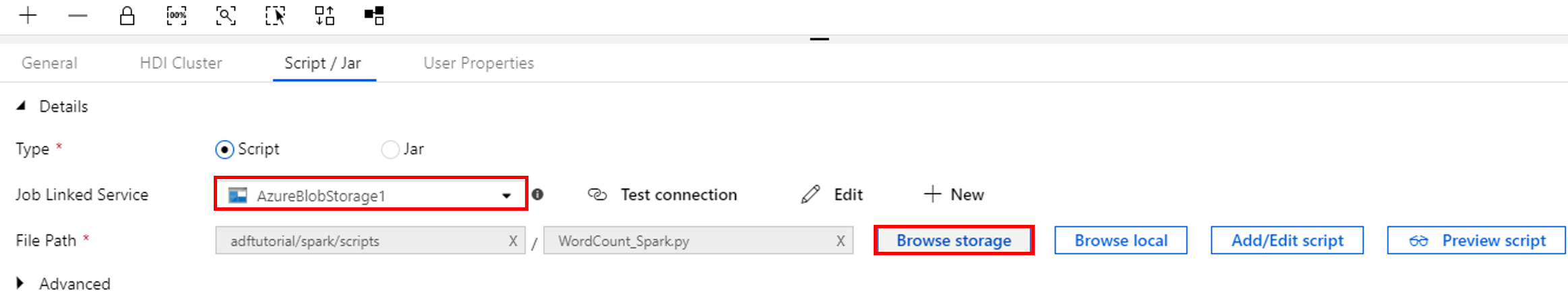 Specifying the Spark script on the &quot;Script/Jar&quot; tab