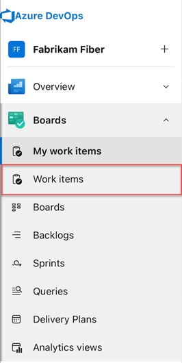 Screenshot of selected work items.