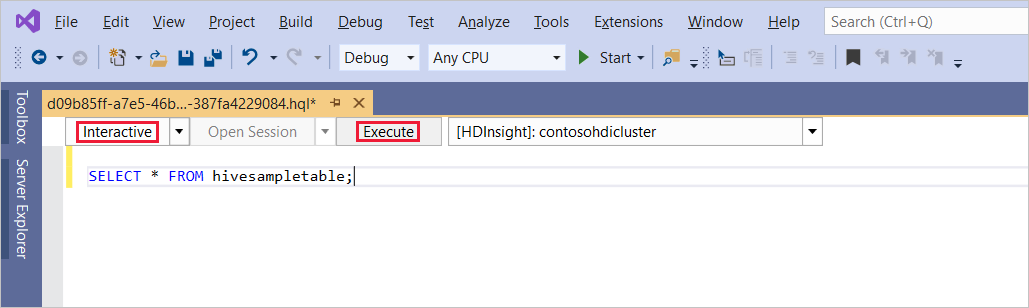Execute interactive Hive query, Visual Studio.