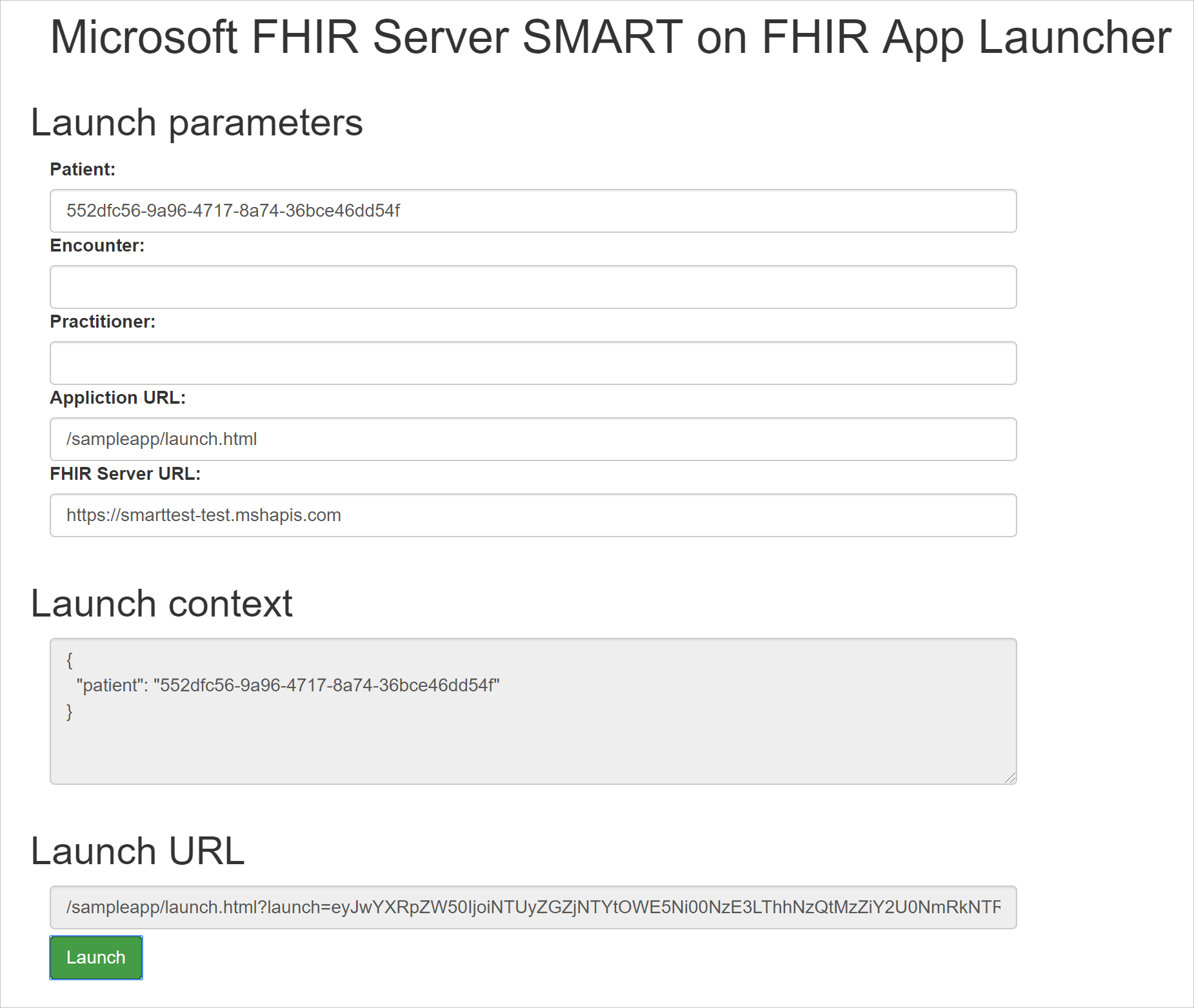 Screenshot of SMART on FHIR app launcher.