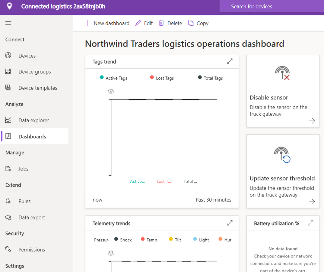 Connected logistics dashboard status