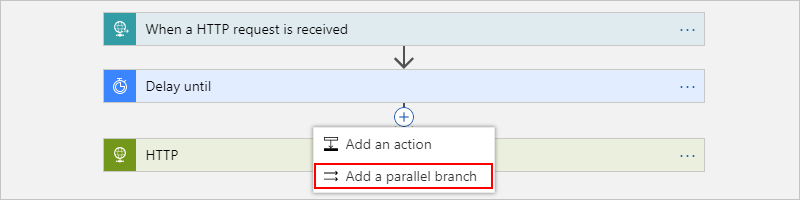 Screenshot showing "Add a parallel branch" selected.