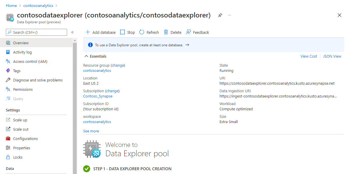 Azure portal new Data Explorer pool list