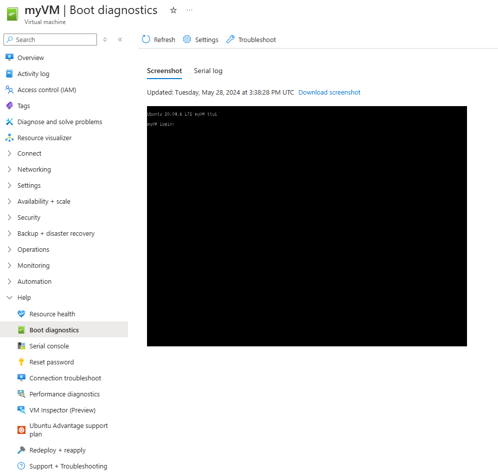 Screenshot of Linux boot diagnostics