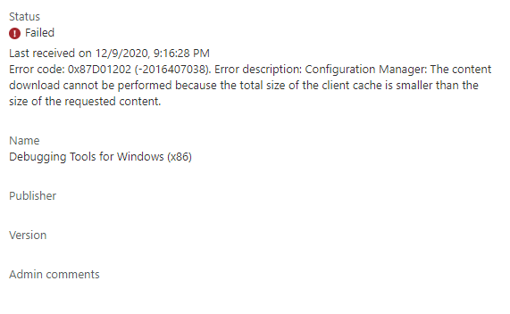 Application installation error in the Microsoft Intune admin center