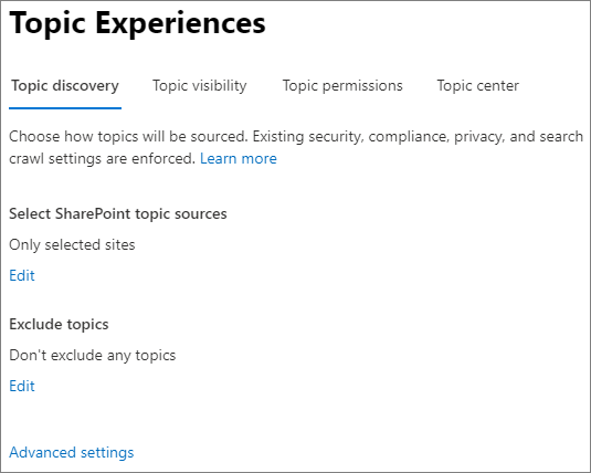 Screenshot of the topic discovery page.