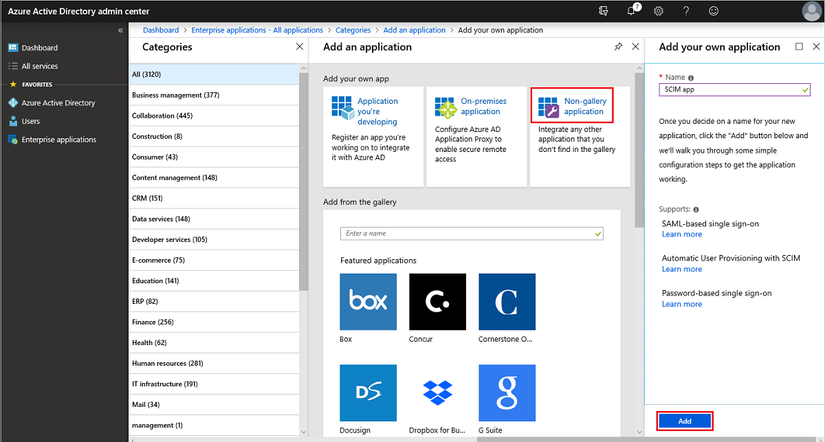 Screenshot shows the Azure AD old app gallery experience