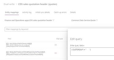 Edit query dialog box for CDS Sales Quotation Header.